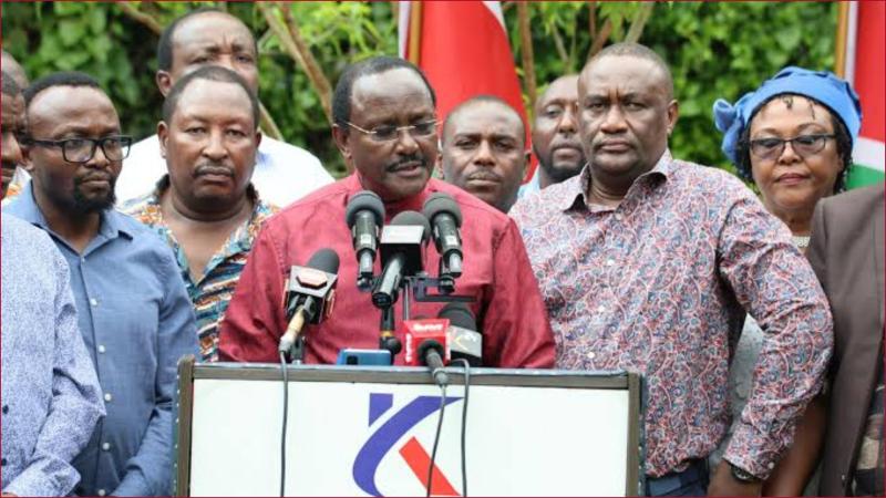 Wiper leader Kalonzo Musyoka and other leaders in a past presser.